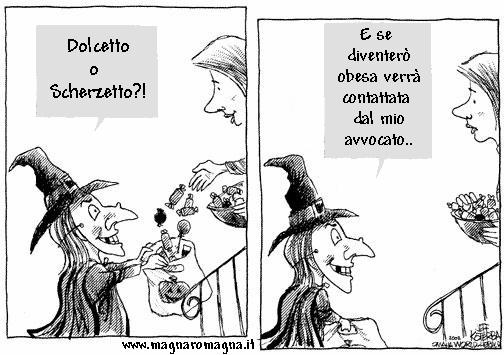 In america bisogna stare attenti a tutto, altrimenti ti fanno causa, come dimostra questa simpatica vignetta: Dolcetto o scherzetto? E se poi ingrasso a causa dei dolcetti il mio avvocato vi farà causa!