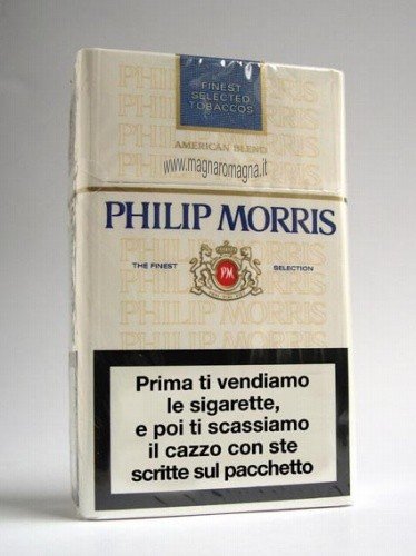 scritte sui pacchetti di sigarette
